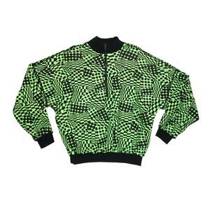 Vintage 90s Hot Chillys Neon Green and Black Geo Print Ski Top Men's Large